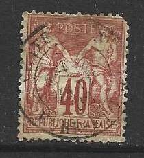 France,1878, 40 cents, red on pale yellow, used, NE corner fault