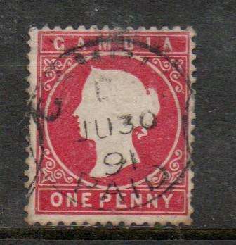 Gambia, VRI 1887, 1d carmine, sideways watermark, GAMBIA PAID JU 30 91  cds