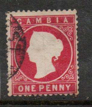 Gambia, VRI 1887, 1d carmine, sideways watermark,used