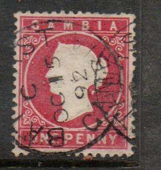Gambia, VRI 1887, 1d carmine, sideways watermark BATHURST OC 15 92 cds