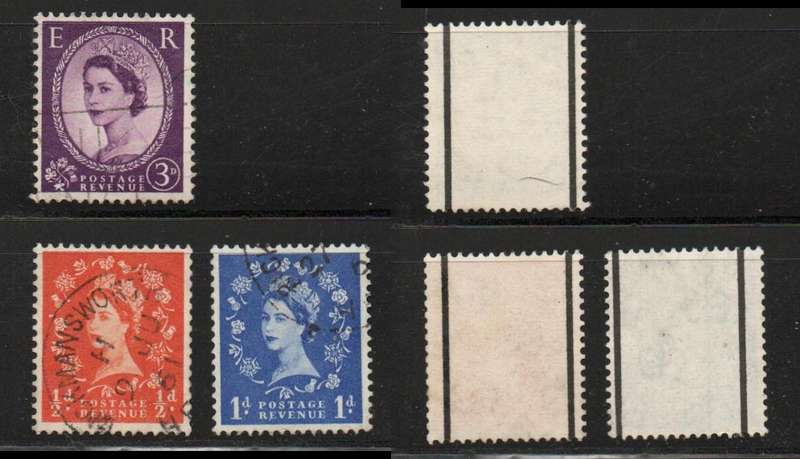 Great Britain, EIIR, 1956, 3d graphite, 1958 - 9, 1/2d, 1d, graphite, used