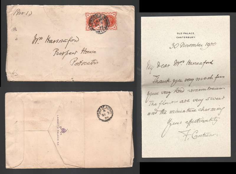 Great Britain, Lambeth Palace, 1d, LONDON SW NO 3 98 cds > PORTSCATHO NO 3 98 + a letter