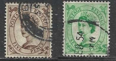 Great Britain, EIIR, 1953,5d, 1954, 7d, used