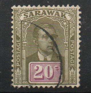 Sarawak, 1918, 20 cents olive & violet, c.d.s used
