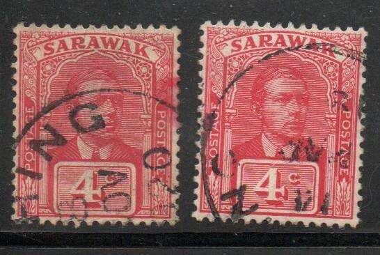 Sarawak, 1918, 4 cents, both shades, c.d.s used