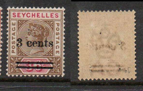 Seychelles, VRI, 1901, 3cents surcharges on 10c, 16c, 36c, MH *