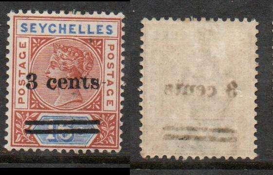 Seychelles, VRI, 1901, 3cents surcharges on 10c, 16c, 36c, MH *