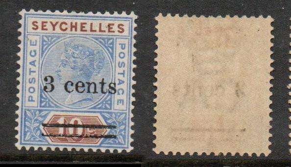 Seychelles, VRI, 1901, 3cents surcharges on 10c, 16c, 36c, MH *