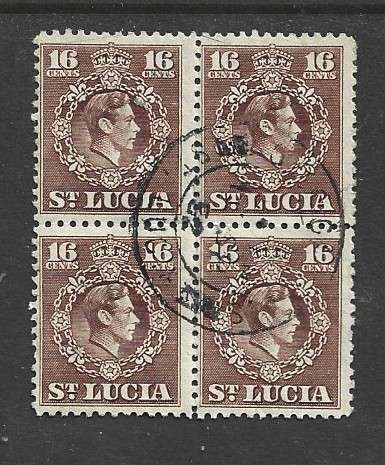 Saint Lucia, GVIR, 1949, 16 cents, block, used
