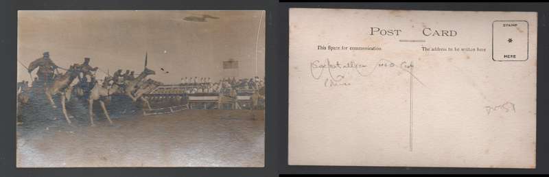 German South West Africa camel racing, uniformed men, c.1910, photo PostCard