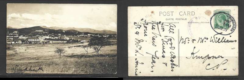 South West Africa, GVR 1/2d, WINDHOEK 21.12.17 oval d.s. > Knysna S. Africa. Censor mark