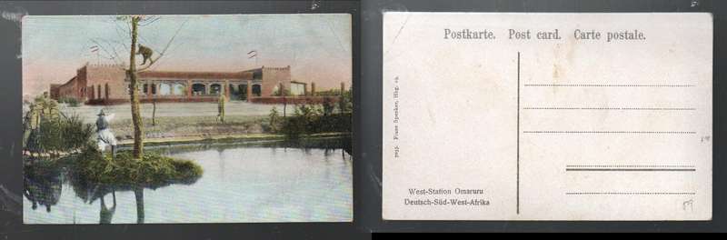 German South West Africa, West-Station Omaruru, colorised PPC