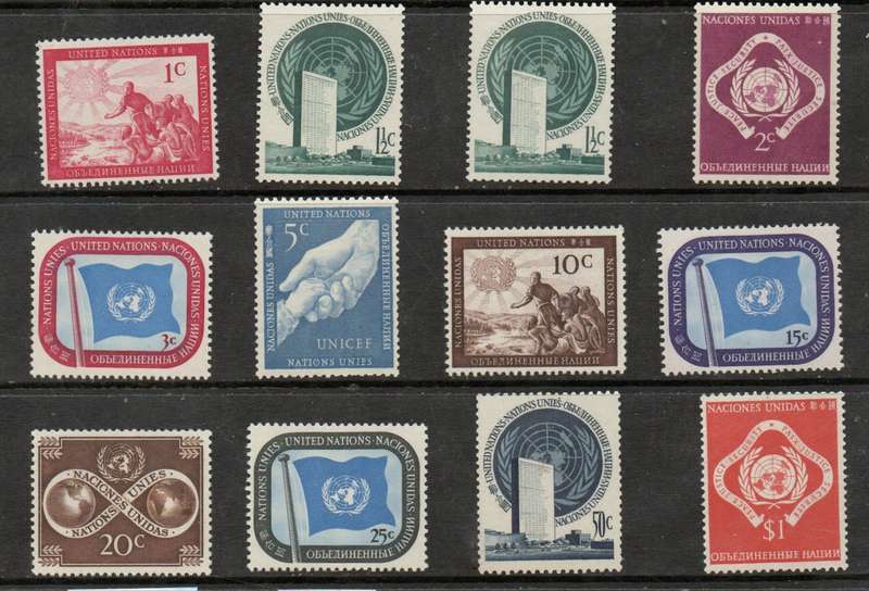 United Nations 1951 definitive set 1c - $1, (ex 4c, 8c) MNH **.