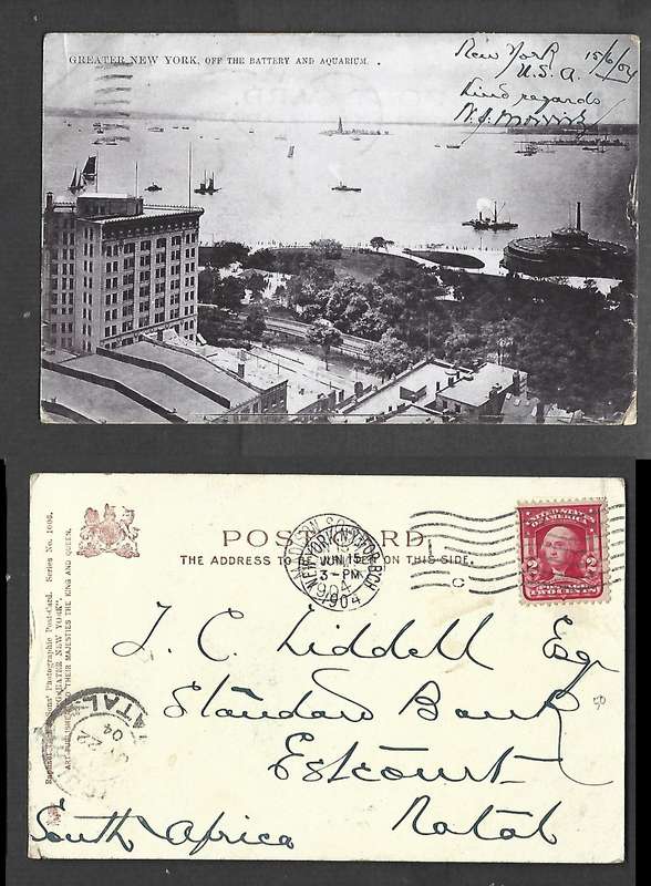 U.S.A.  New York Battery & Aquarium 2c MADDISON SQ. & NEW YORK FOR BCH JU 15 1904>ESCOURT NATAL JY22