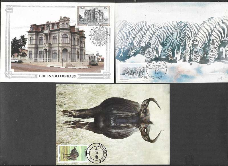 South West Africa, maxim cards, gnu, zebras, Hohenzollernhaus, not posted