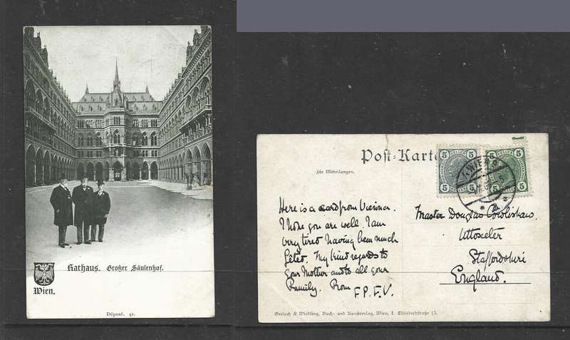 Austria, Vienna  town hall, inner courtyard, franked 10h, WIEN 4.X.06 c.d.s. > England
