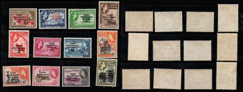 Ghana, 1957 Independence opt on EIIR of Gold Coast, 1/2d - 10/- MH *
