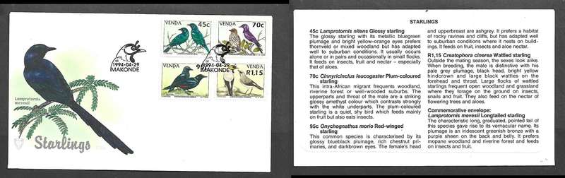 Venda First Day Cover fresh & clean, 1994, Starlings