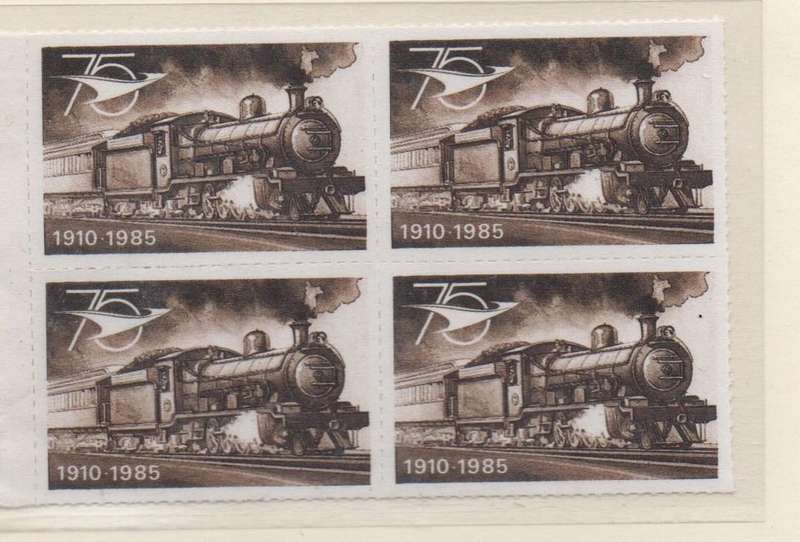 South Africa, Spoornet 75th Anniversary 1910 - 1975, label with locomotive, block of 4 MNH **