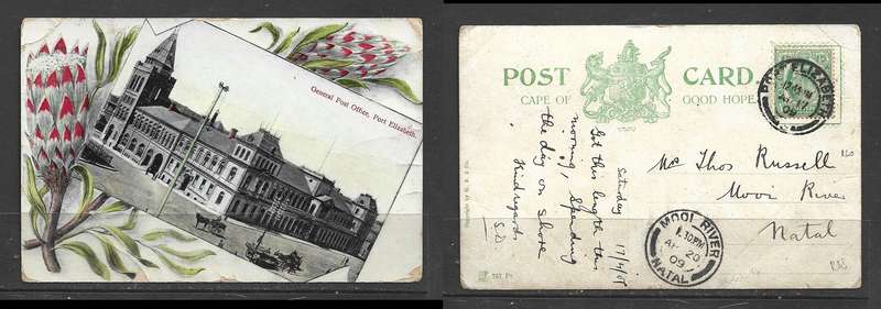 Port Elizabeth General Post Office, used 1/2d, PORT ELIZABETH AP 17 09 cds > MOOI RIVER NATAL