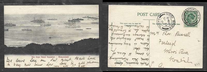 Cape Naval Squadron, Simonstown, used 1/2d, MOYBRAY SP 19 06 cds > MOOI RIVER NATAL