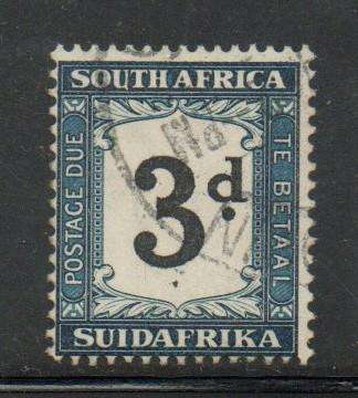 South Africa 1932, 3d postage due, black & Prussian blue (SUIDAFRIKA), used