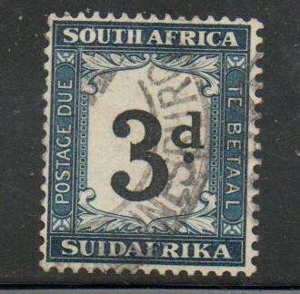 South Africa 1932, 3d postage due, black & Prussian blue (SUIDAFRIKA), used