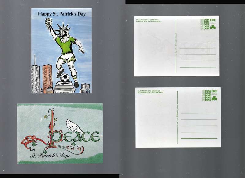 Ireland, Eire, St Patricks Day Greetings Cards,1994, unused, themes: soccer, dove of peace