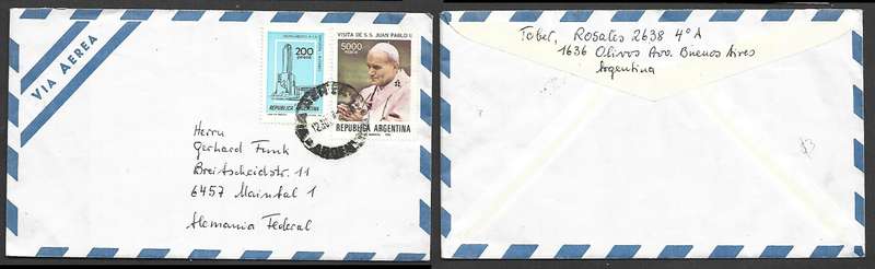 Argentina, cover, airmail,5200 pesos, AEREA ARGENTINA 12 JUL?? > Germany (1980s)