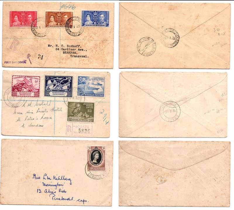 Bechuanaland, FDCs, GVIR Coronation 1937, U.P.U. 1949, EIIR Coronation 1953