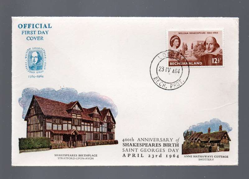 Bechuanaland FDC Shakespeare, LOBATSI 23 IV 64, unaddressed