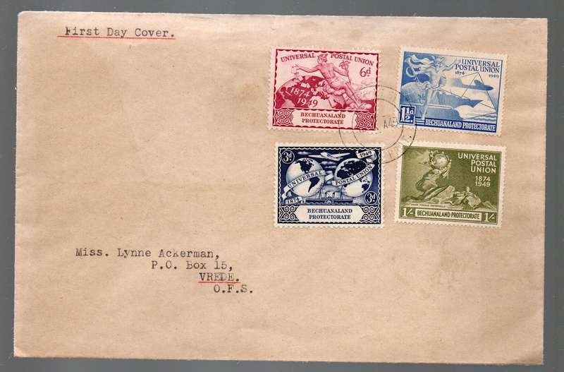 Bechuanaland FDC plain, U.P.U.  ????BECH PROT  10 X 49 cds