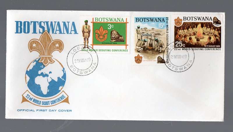 Botswana Official FDC, 22nd World Scout Conference, LOBATSI 21 VIII 69 cds, unaddressed