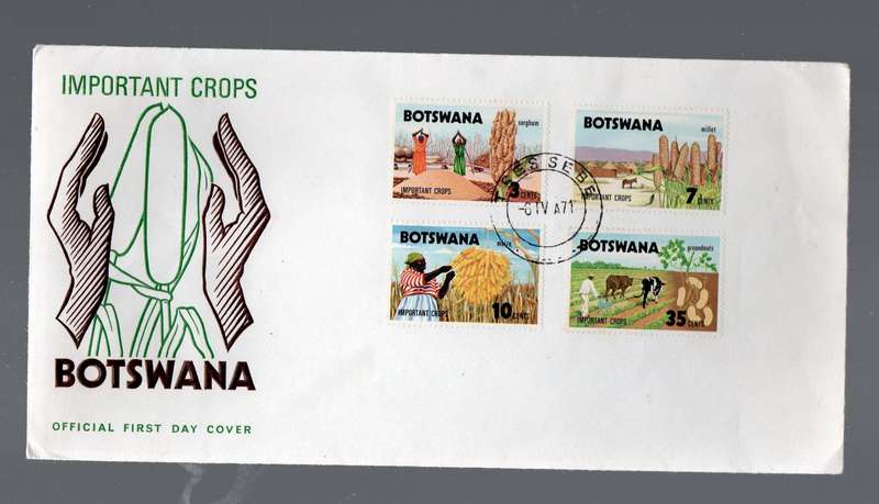 Botswana Official FDC Important Crops TSESSEBE  8 IV 71 cds, unaddressed