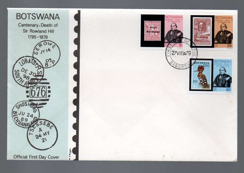 Botswana Official FDC Rowland Hill death Centenary,  GABERONE 2 VIII 79 cds, unaddressed