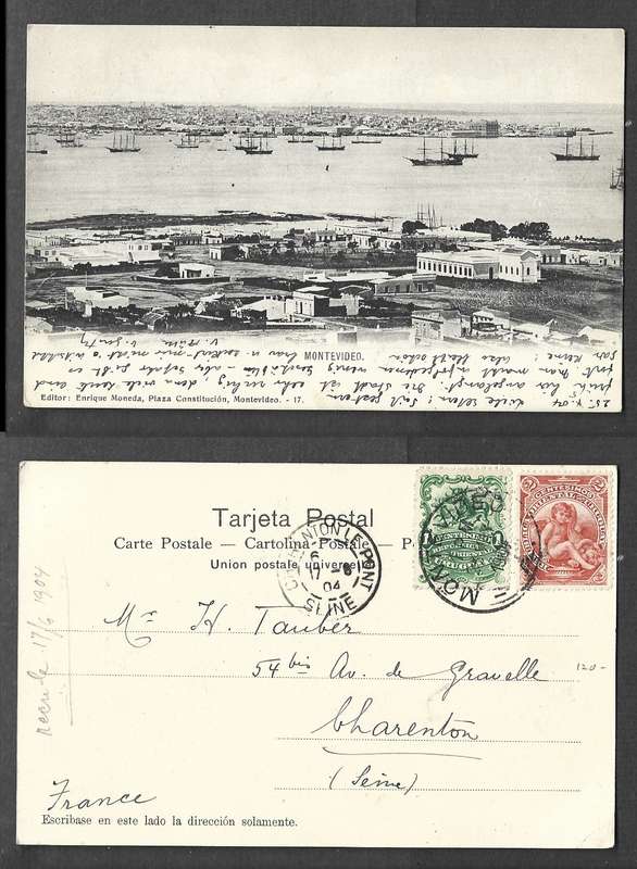 Uruguay, Montevideo, used 3c, MONTEVIDEO 25 V 1904 cds >France, CHARENTON LE PONT 17 06 04 arrival