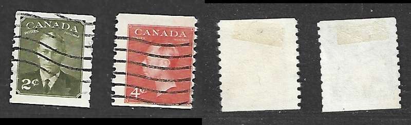 Canada, 1951, 2c, 4c, coils imperf x 9.5, used