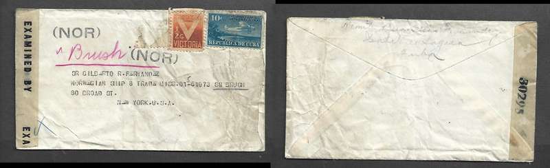 Cuba WWII cover, 10 1/2c, > New York , Censor 30295 tape