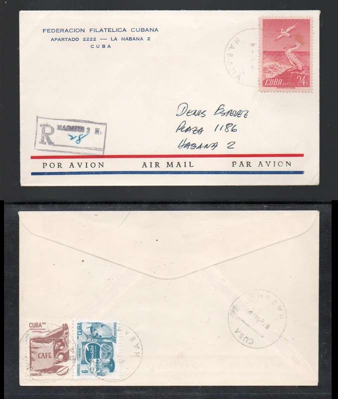 Cuba, local, Philatelic Federation cover, 43c, registered, HABANA c.d.s. 1980s > Habana