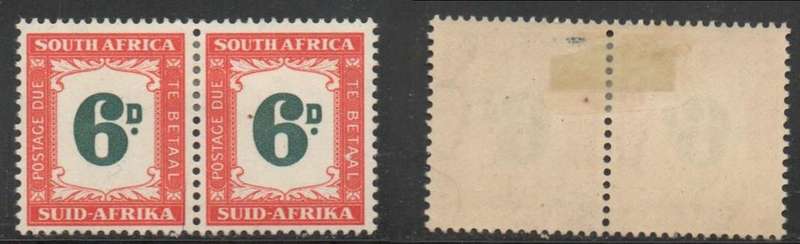 South Africa 1950, 6D, postage due (SUID-AFRIKA), pair MH *