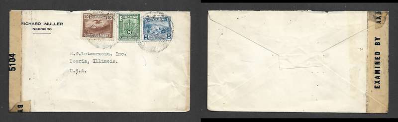 Ecuador, cover, 20c > U.S.A. EXAMINED BY 5104 sealing tape