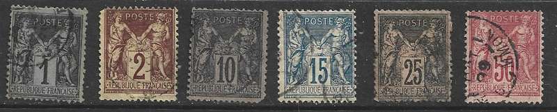 France, 1876-81, 6 values, N under U, used,