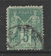 France, 1876-, 5 cents, N under U, used,