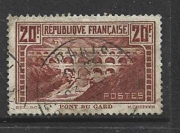 France, 1929 or 1931, 20F, deep red-brown, Pont du Gard, perf 13, used