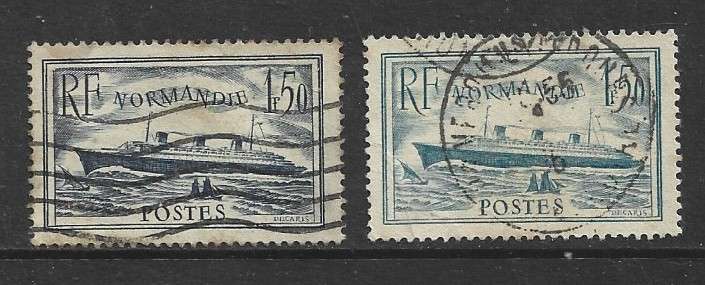 France, 1935, 1 f50, NORMANDIE, both shades, used.
