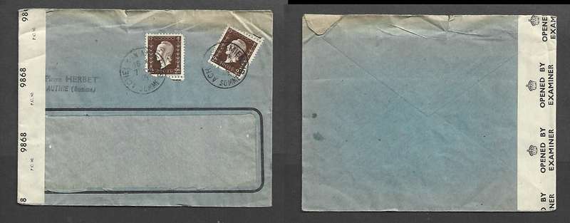 France, 4 Fr, ACHEUX-EN-AMENIOS / SOMME 7.3.45 cds, censor tape OPENED BY EXAMINER 9868 (British)