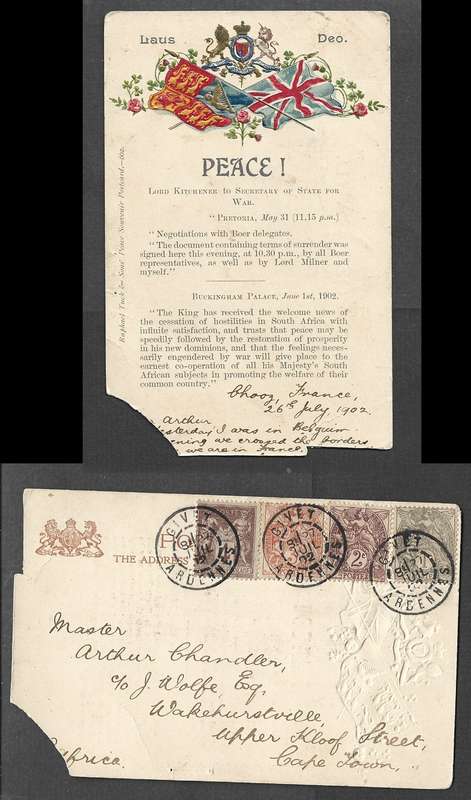 France, PEACE  post card, 4 colour 10c franking GIVET ARDENNES 27 JUIL 02 cds > S. Africa