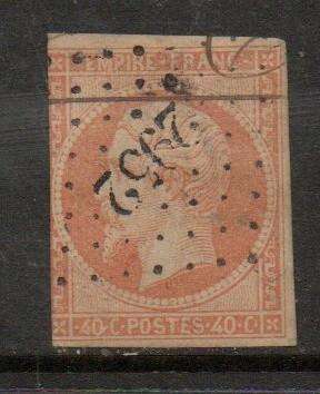 France, Empire, Napoleon III, 1853 40 cents orange on cream, imperforate, used