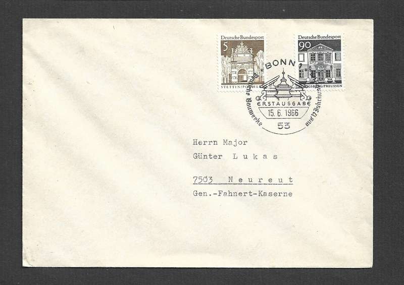 West Germany, plain FDC 5pf, 90pf BONN 15.6.1966special first day  c.d.s.