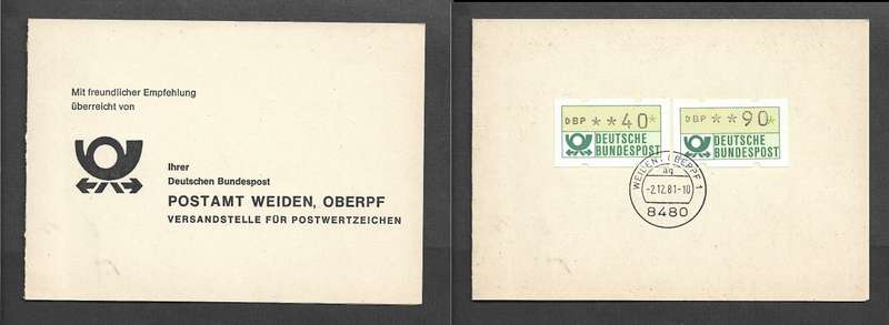 West Germany, folder 90pf type I, 40pf type II,  WEILEN OBPPF 1   2.12.81 cds